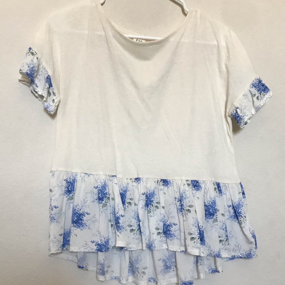 Gap Kids, white t-shirt with floral ruffles